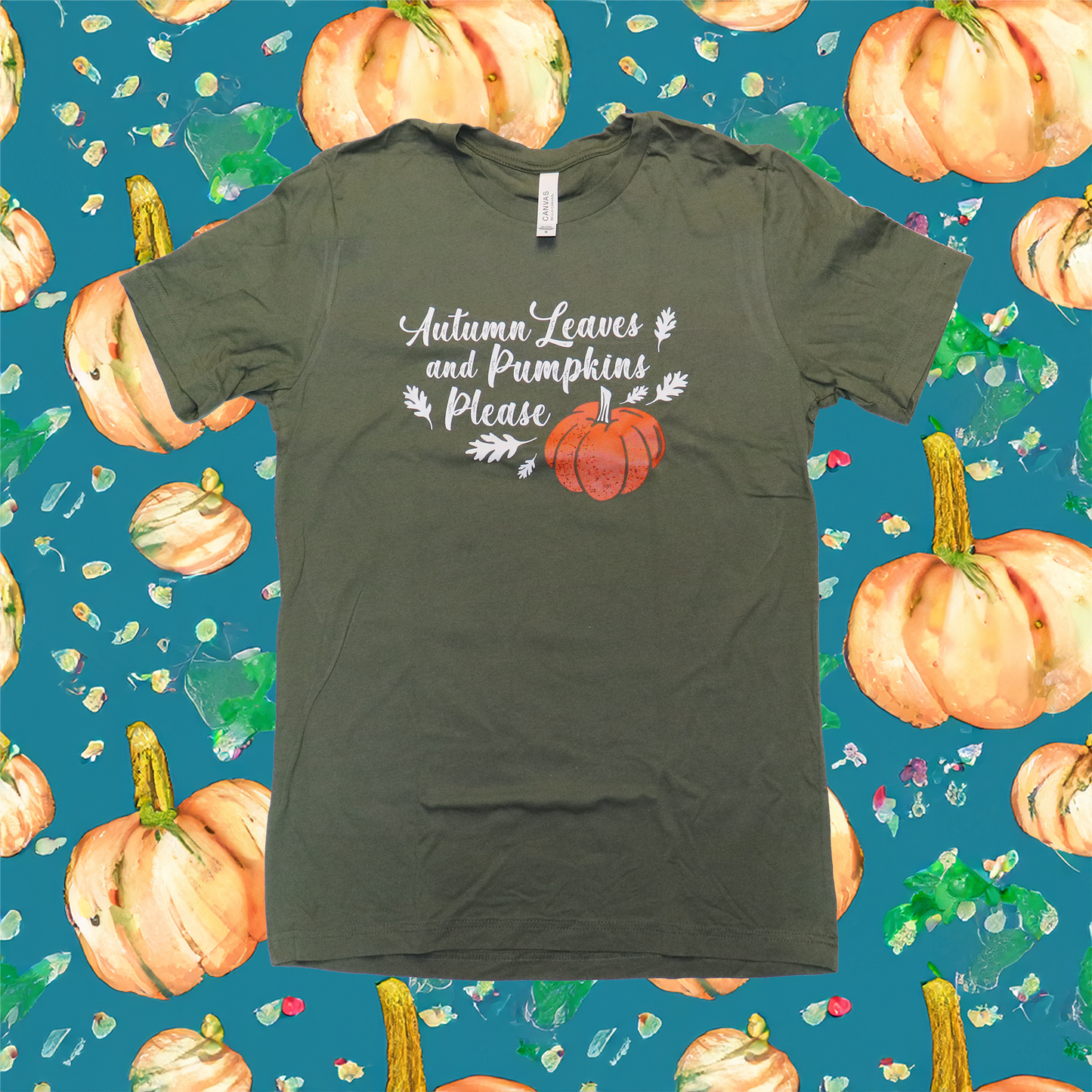 Womens AUTUMN LEAVES AND PUMPKINS PLEASE T-Shirt