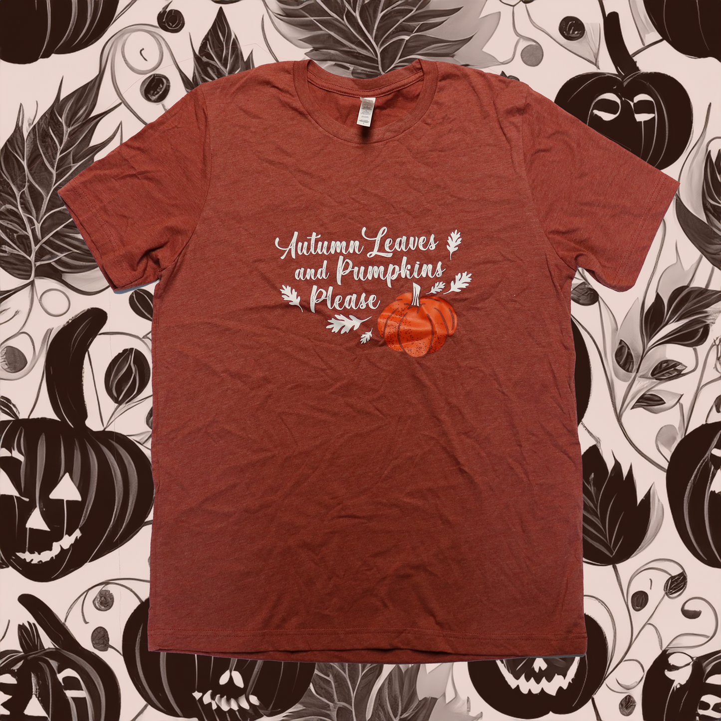 Womens AUTUMN LEAVES AND PUMPKINS PLEASE T-Shirt