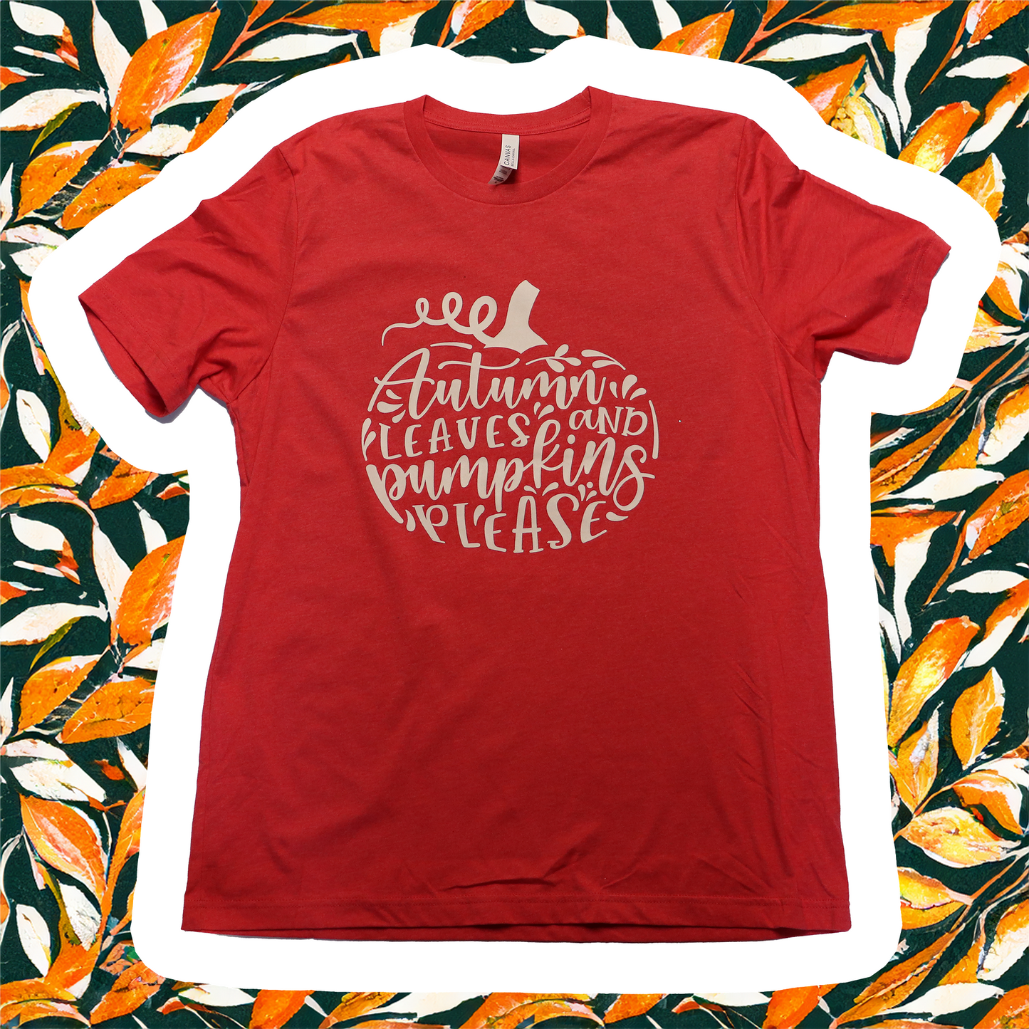 Womens AUTUMN LEAVES AND PUMPKINS PLEASE T-Shirt