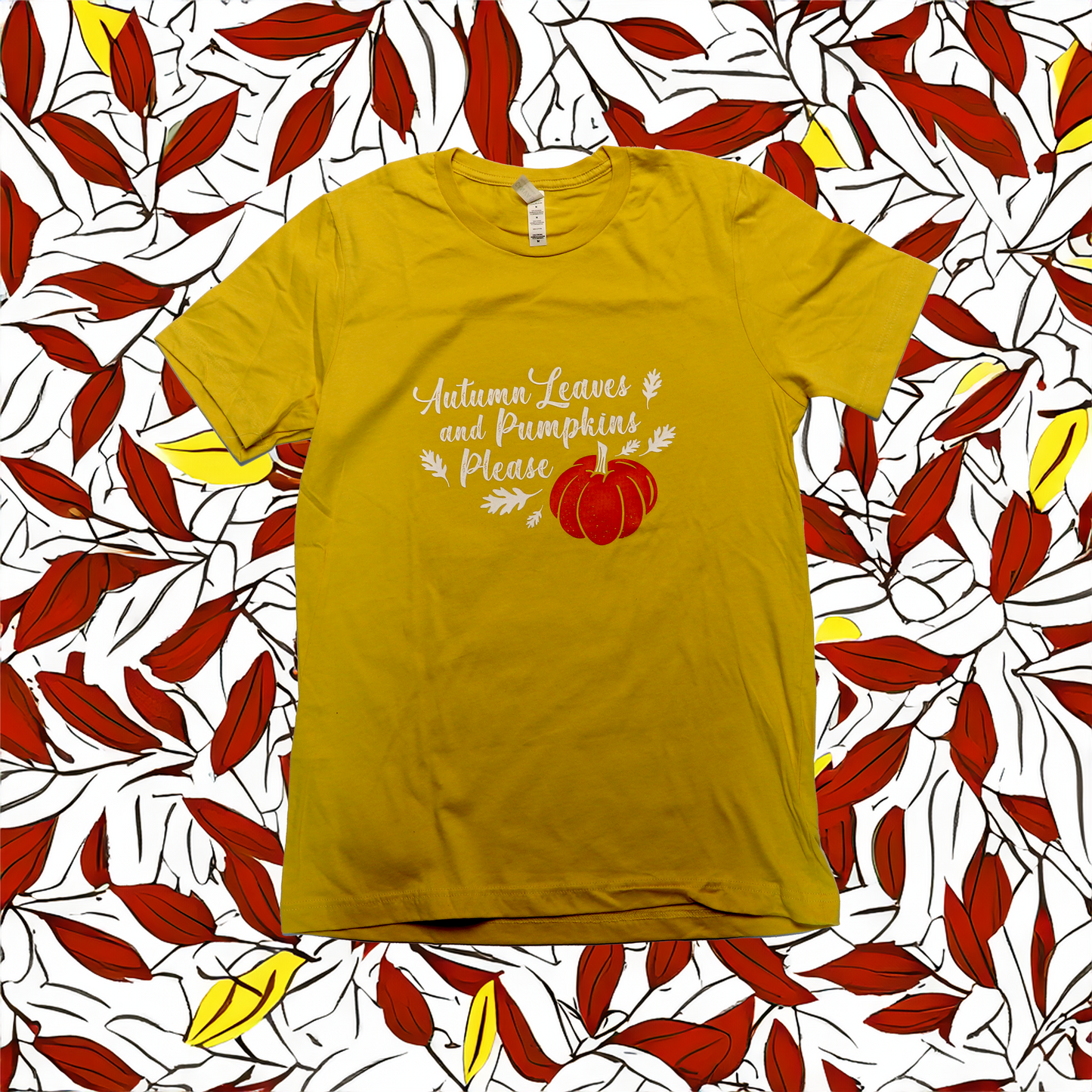 Womens AUTUMN LEAVES AND PUMPKINS PLEASE T-Shirt